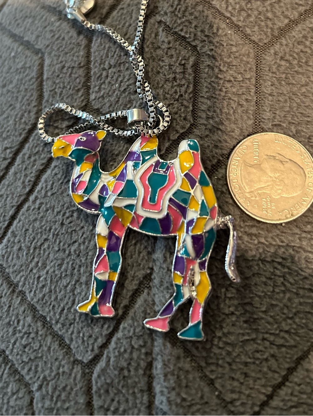 Kids Multicolor Enamel Camel Necklace - Silver Chain. Dr 50